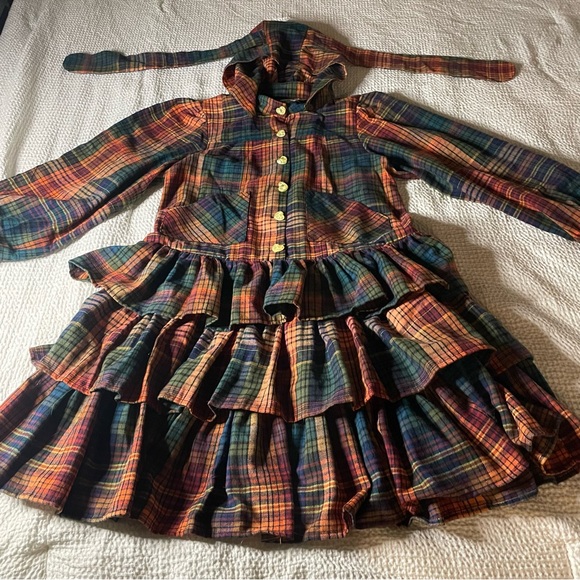 Flannel ruffle dress by SOS Meme Club w/detachable bunny hood Medium - Picture 9 of 15
